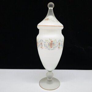 Frosted Glass Apothecary Jar With Lid Floral Design